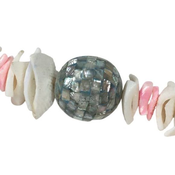 Coconut Shell Wood Bead Necklace 24" Handmade Lg Chunky Boho VTG Statement Pink - Picture 4 of 8